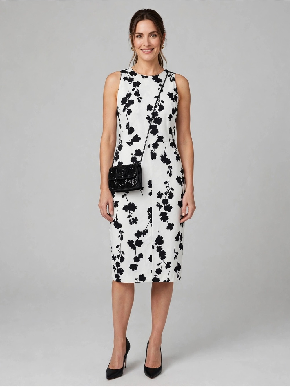 Ann Taylor White Dress with Black Floral Print